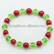 Wholesale red coral with green crystal and diamond alloy beads bracelet